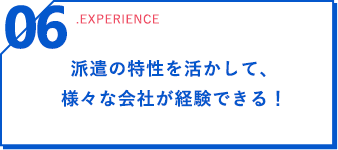 06 .experience 派遣の特性を活かして、様々な会社が経験できる！